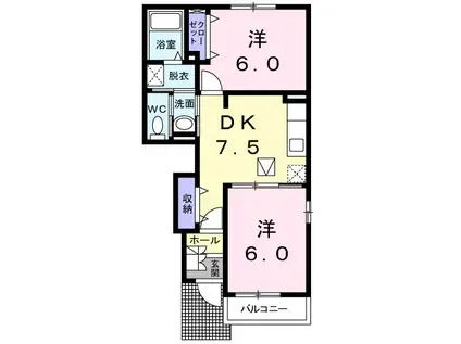 パーク リア レジデンスA(2DK/1階)の間取り写真