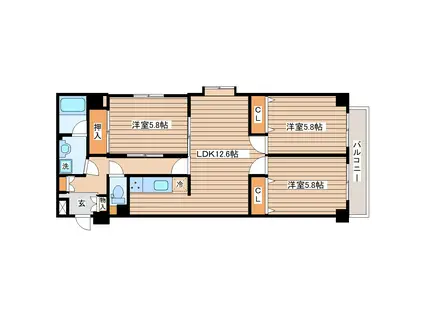 エクセレント岩沼(3LDK/5階)の間取り写真