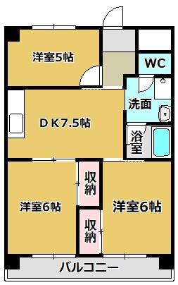サニーサイド竹野(3DK/4階)の間取り写真