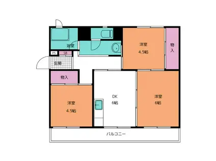 浦和栄和団地6号棟(3DK/4階)の間取り写真
