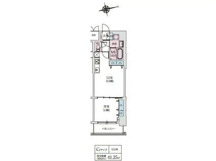 スプランディッド上本町ウエストII(1LDK/7階)の間取り写真