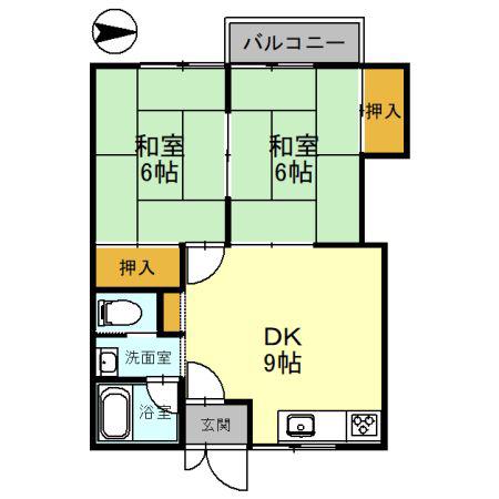 シャンブル山上NO2(2DK/2階)の間取り写真