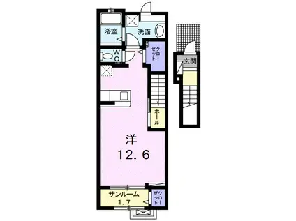 フォンテーヌI(ワンルーム/2階)の間取り写真