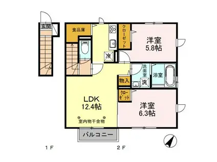 ルミニョンセパルA(2LDK/2階)の間取り写真