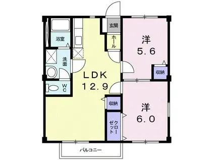 ニューシティ黒木(2LDK/1階)の間取り写真