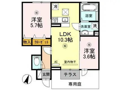 ウィット垂水II(2LDK/1階)の間取り写真