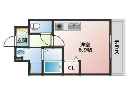 ヴューテラス須磨(ワンルーム/1階)の間取り写真