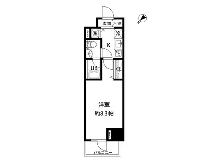 ルクレ日本橋馬喰町(1K/8階)の間取り写真