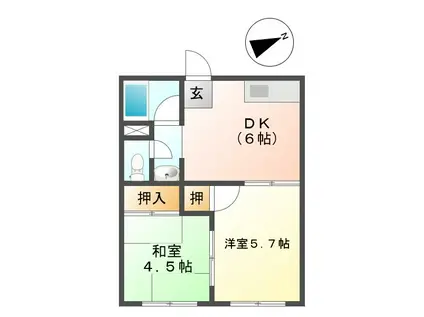 千鳥が丘ハイツ(2DK/1階)の間取り写真
