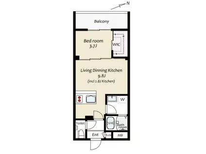 KUZE市川(1LDK/4階)の間取り写真