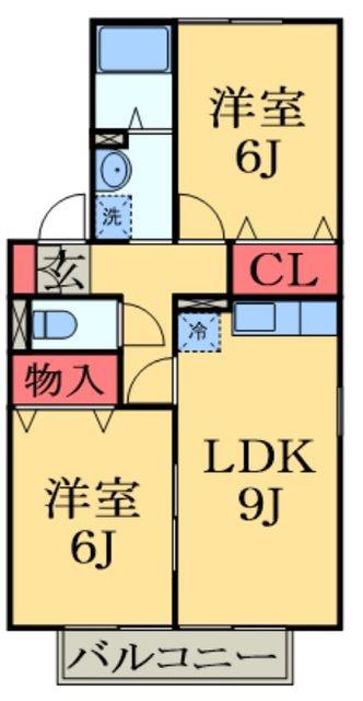 ヴィラージュD(2LDK/1階)の間取り写真