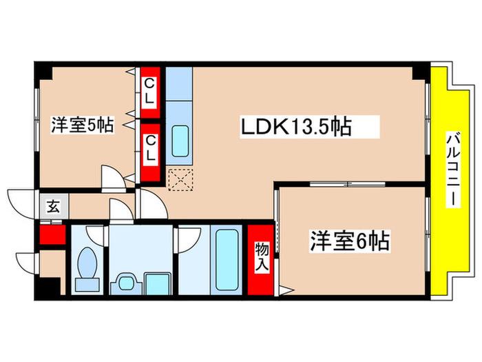 グリーンヴァレー松澤(2LDK/5階)の間取り写真