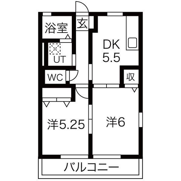 フレンドコートB(2DK/1階)の間取り写真