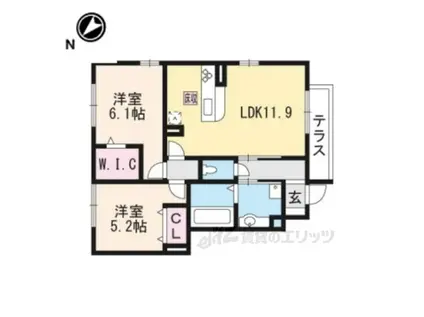 AILE DORE B棟(2LDK/1階)の間取り写真