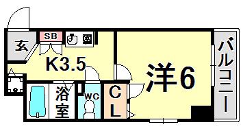 プレサンス神戸裁判所前(1K/4階)の間取り写真