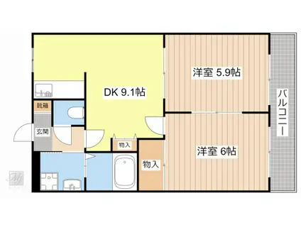 サンハイツオクヤマ(2DK/2階)の間取り写真