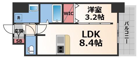 ソルテラスOSAKA緑橋クレアスト(1LDK/14階)の間取り写真
