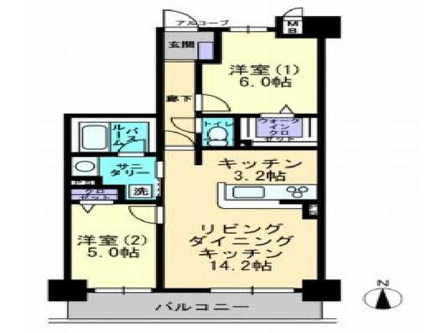 アルファライフ岡山駅西(2LDK/4階)の間取り写真