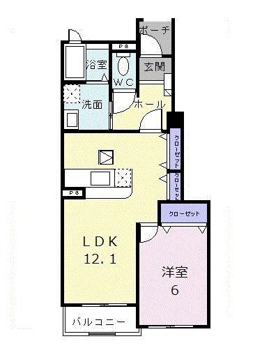 メリディオ I番館(1LDK/1階)の間取り写真
