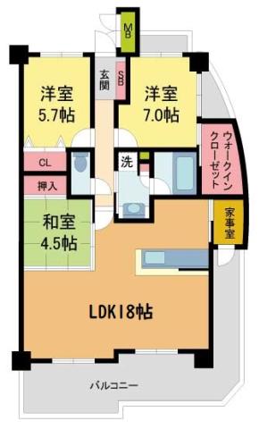 グルーブ甲子園町ハピネス(3LDK/5階)の間取り写真