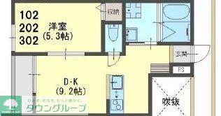 メゾンサンワD(1DK/3階)の間取り写真