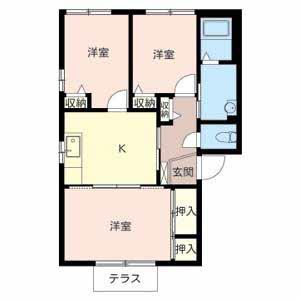 JAハーブハイツ上滝野(3K/1階)の間取り写真