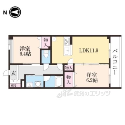 シャーメゾン京都六角大宮(2LDK/2階)の間取り写真