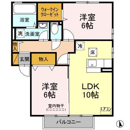 メナージュB棟(2LDK/1階)の間取り写真