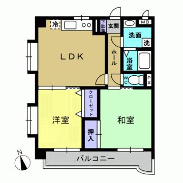 サンハイツ徳永2(2LDK/3階)の間取り写真