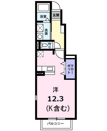 プラムUS B(ワンルーム/1階)の間取り写真