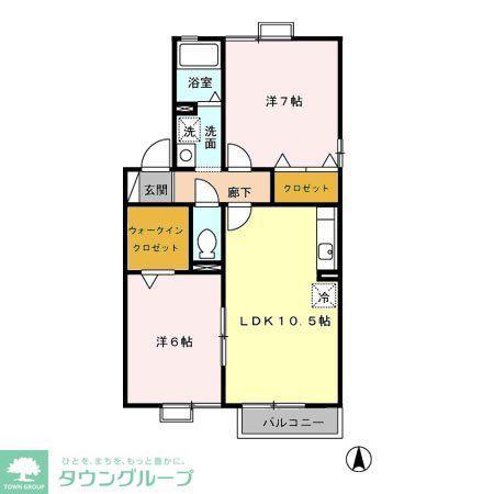 ディアコートA/B(2LDK/2階)の間取り写真