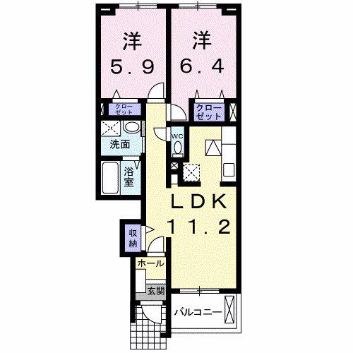 メルローズII(2LDK/1階)の間取り写真
