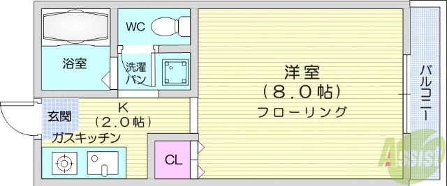 グランデュール米ケ袋(1K/1階)の間取り写真