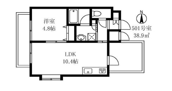 エクセレントフラッツ品川(1LDK/5階)の間取り写真