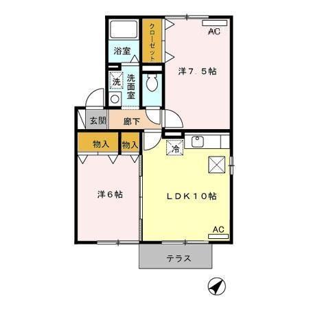 サンクスもえぎ A(2LDK/1階)の間取り写真