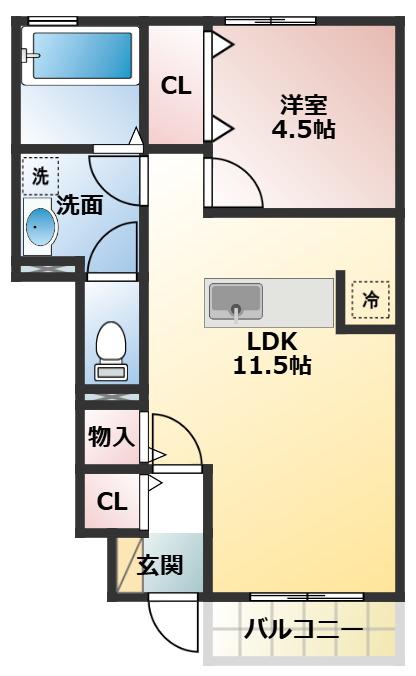 サンライズ東 A棟(1LDK/1階)の間取り写真
