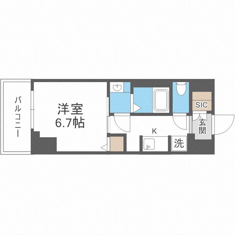 ジオエント新町(1K/4階)の間取り写真