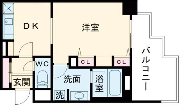 プレジール三ノ宮(1DK/6階)の間取り写真