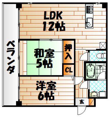 メゾンコガネ(2LDK/5階)の間取り写真
