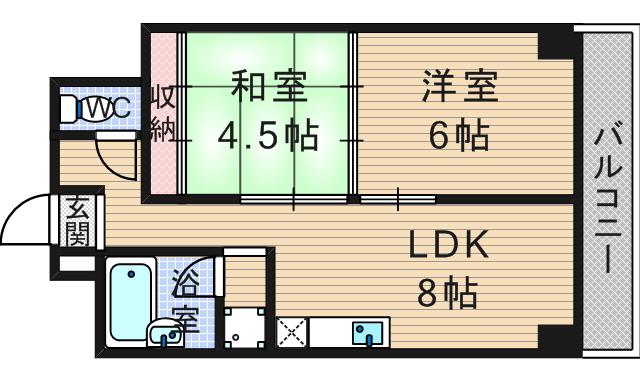 ハイツ鍛冶(2LDK/5階)の間取り写真