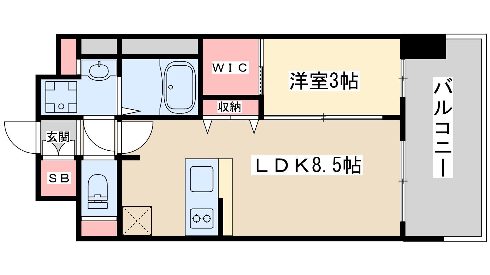 アーバンパーク御幣島(1LDK/8階)の間取り写真