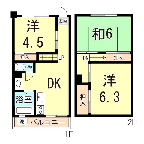 鶴甲コーポ25号棟(3DK/1階)の間取り写真