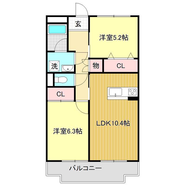ガーデンハイツ永野III B棟(2LDK/3階)の間取り写真