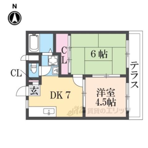エスポワール神殿町(2DK/2階)の間取り写真