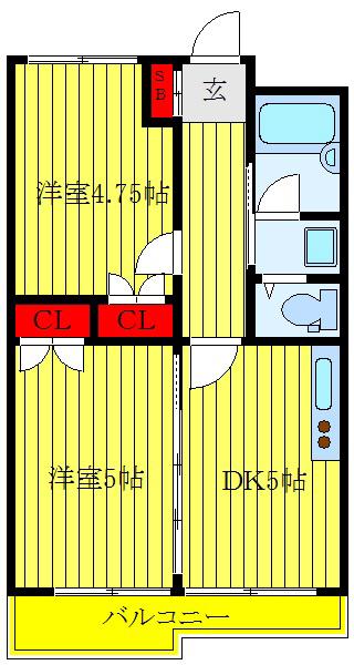 JR山手線 西日暮里駅 徒歩5分 4階建 築31年(2DK/2階)の間取り写真