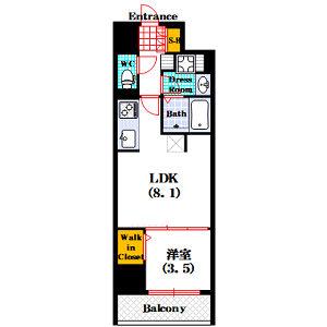 アーバネックス京町堀(1LDK/11階)の間取り写真