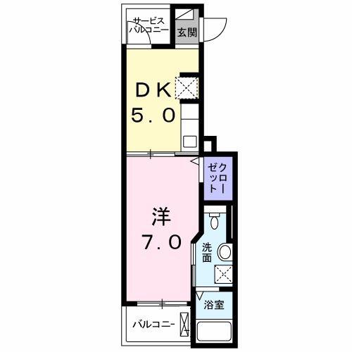 エトワール B(1DK/2階)の間取り写真