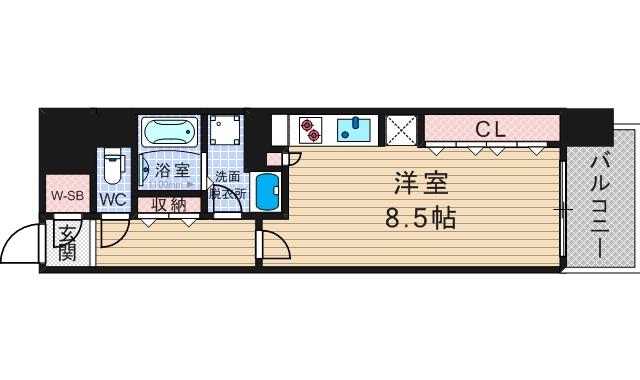 イニシアブランなんば(1K/4階)の間取り写真