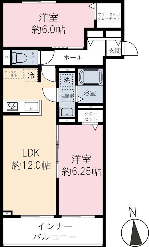 新町6丁目パレス(2LDK/3階)の間取り写真