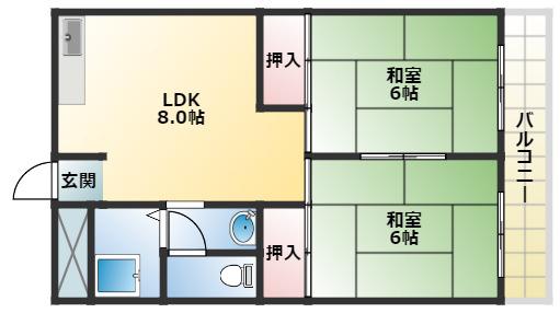 サンハイツ(2LDK/4階)の間取り写真